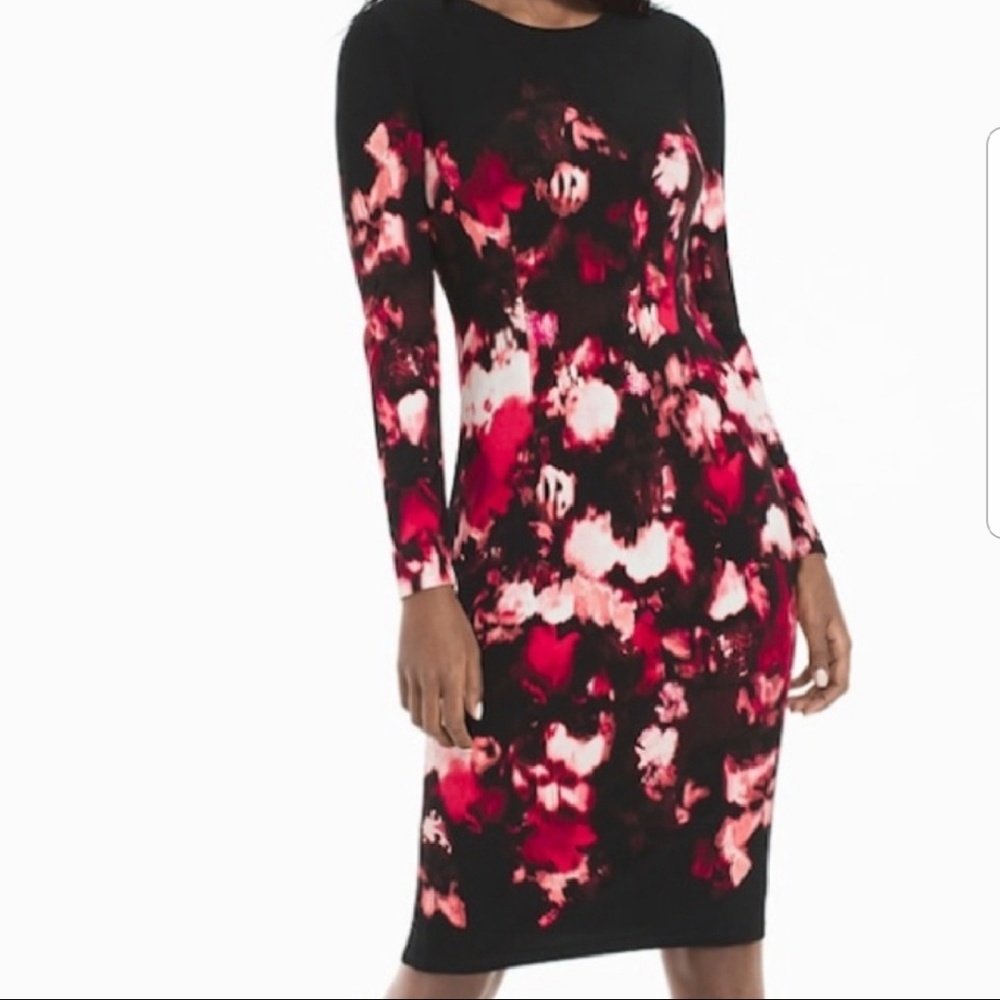 WHBM long sleeve floral sheath dress